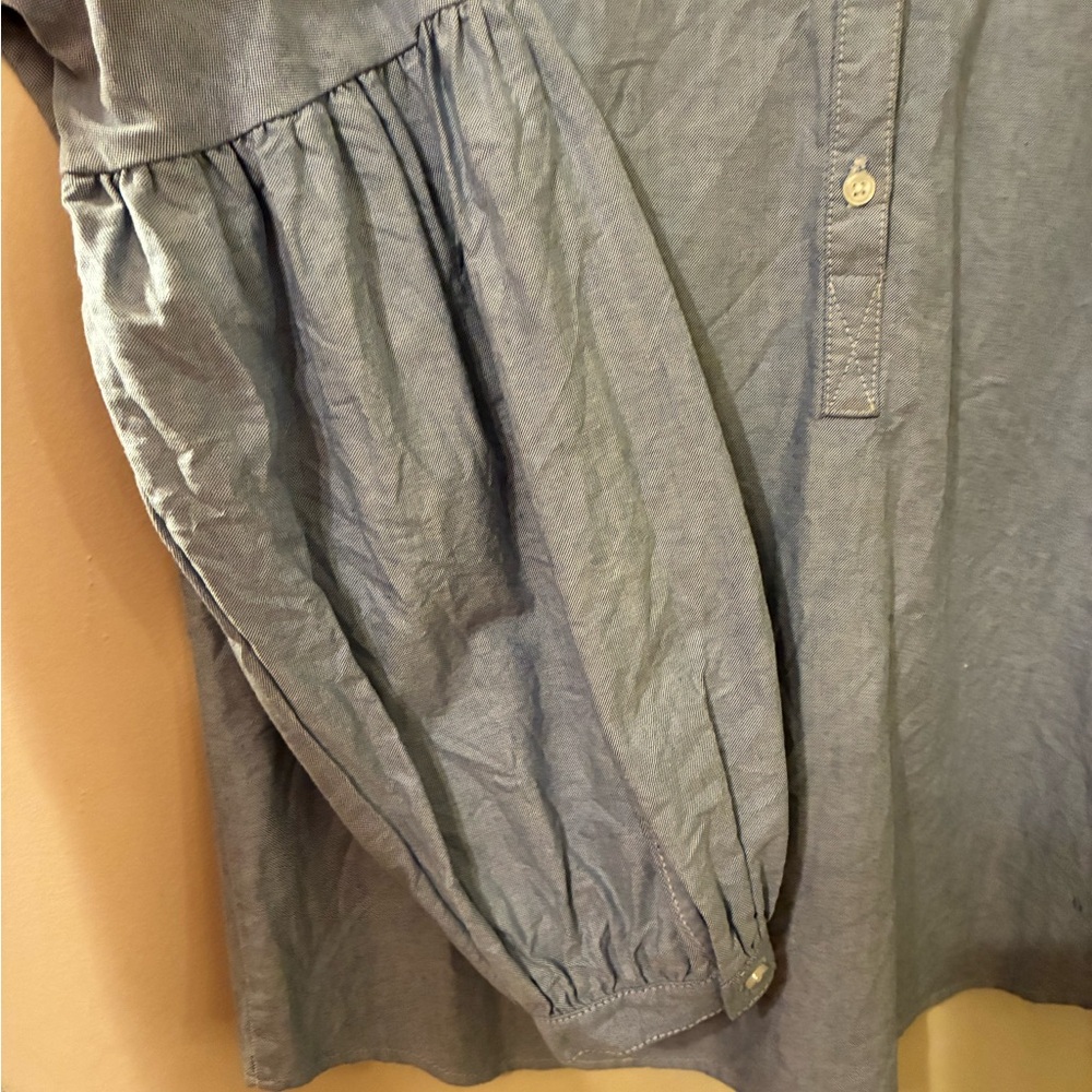 Ramblers Way 100% Cotton Chambray Blue Popover Peasant Blouse Sustainable M - Picture 4 of 8